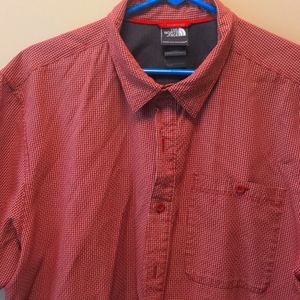 Men's North Face short sleeved shirt. Dark red checked